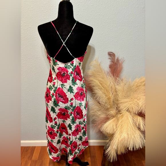 Vintage 80s 90s Lingerie Satin Slip Dress White w/ Large Pink Floral Print S - Picture 2 of 6